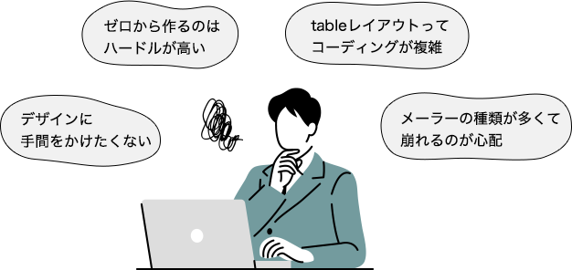 ゼロから作るのはハードルが高い。tableレイアウトってコーディングが複雑。デザインに手間をかけたくない。メーターの種類が多くて崩れるのが心配。