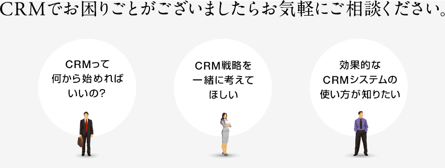 CRMでお困りごとがございましたらお気軽にご相談ください。